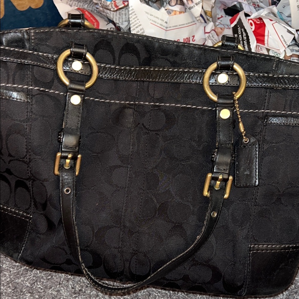 COACH Black Signature Monogram Career Shoulder Bag - Picture 12 of 13